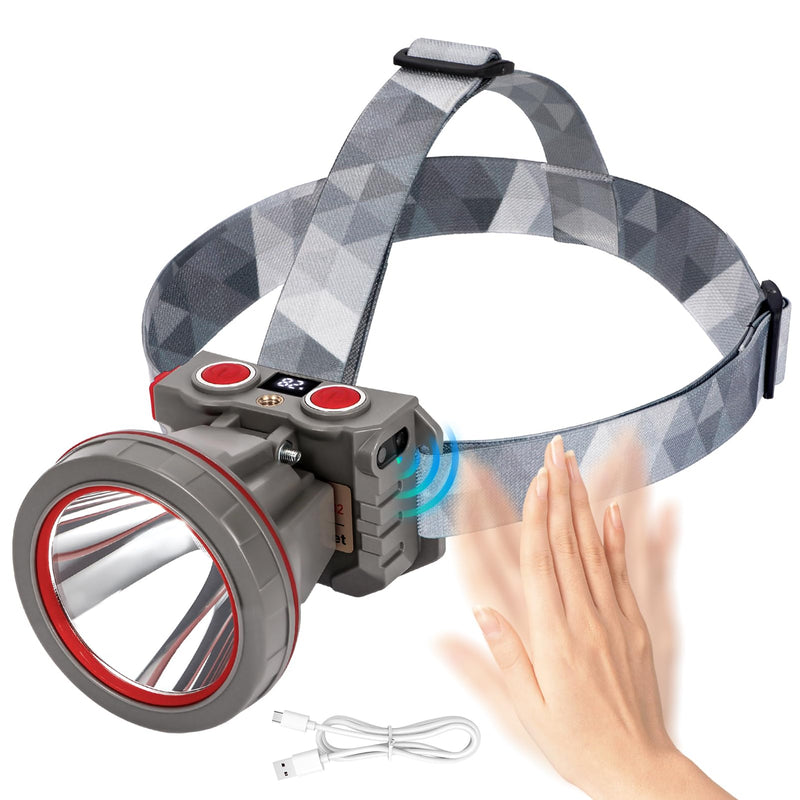 Super Bright Coon Hunting Headlamp, High Lumen LED Headlight with Battery Level Display, Waterproof Rechargeable Spotlight, Hands-Free 2 Light Modes for Hunting & Outdoor Activities (White Light) White Light