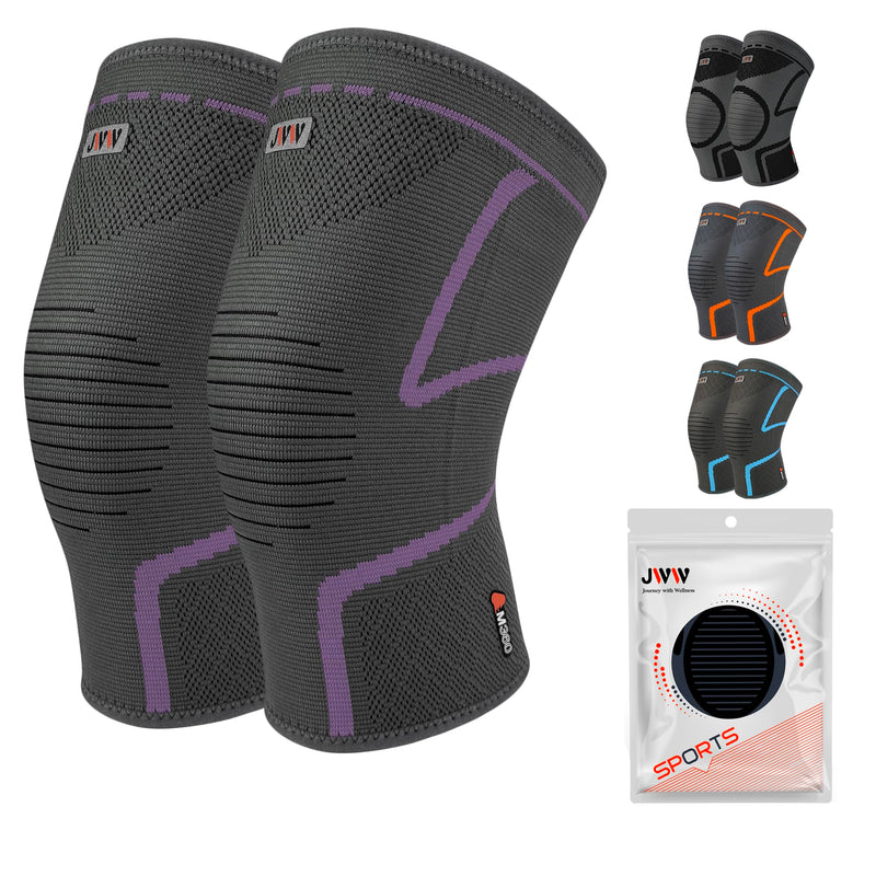 Plus Size Knee Compression Sleeve for Big Thighs, 2 Pack Knee Brace for Men & Women Knee Pain Relief, Workout Sports Knee Support, Knee Braces for Meniscus, ACL & Arthritis Recovery (Purple, 2XL) XX-Large Gray/Purple