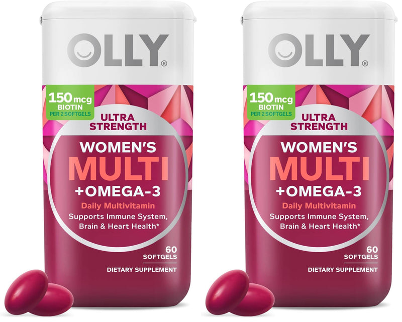 OLLY Ultra Women's Multi Softgels,Overall Health and Immune Support,Omega-3s,Iron,Vitamins A,D,C,E,B12,Daily Multivitamin,30 Day Supply -,60 Count (Pack of 2) 60 Count (Pack of 2)