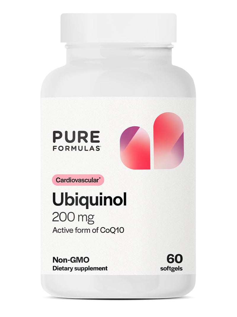 PureFormulas Ubiquinol 200mg for Heart Health & Cellular Energy, Active CoQ10 Form, Enhanced Absorption with MCT Oil, Non-GMO & Gluten-Free - 60 Softgels
