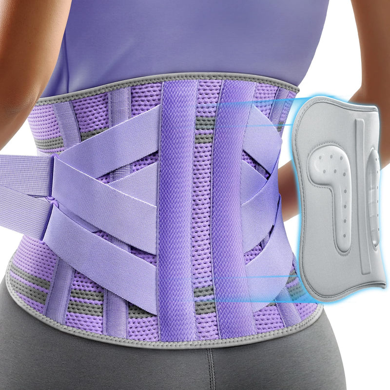 Rakiie Back Brace for Lower Back Pain Women with 9X Support System, Ergonomic Lumbar Support for Pain Relief, Breathable Mesh Design with 3D Silicone Pad for Sciatica, Sciatica,Purple Size L (Waist: 35.8"-43.7") Purple Large(Waist: 39.4"-45.3") - BeesActive Australia