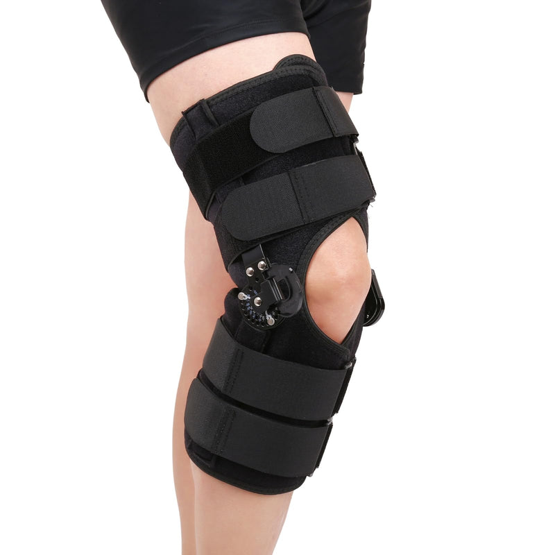 Hinged ROM Knee Brace with Side Stabilizers, Post Op Knee Immobilizer for Arthritis, ACL, MCL, PCL, Meniscus Tear, Medical Orthopedic Support After Surgery (Upgraded Version, Small) Upgraded Version
