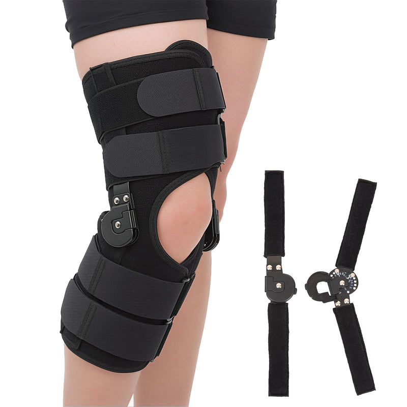 Hinged ROM Knee Brace with Side Stabilizers, Post Op Knee Immobilizer for Arthritis, ACL, MCL, PCL, Meniscus Tear, Medical Orthopedic Support After Surgery (Upgraded Version, Medium) Upgraded Version