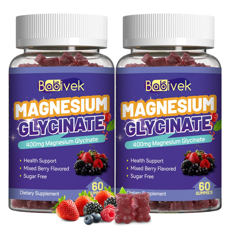 2 Pack Magnesium Glycinate Gummies with L-Threonine for Women & Men | 120 Gummies, 60 Day Supply, 400mg Magnesium Glycinate, 300mg L-Threonine, Vitamin D & B6, Sugar Free, Vegan Formula
