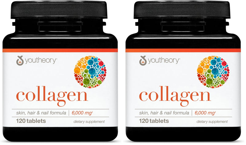 Youtheory Advanced Collagen - 6,000 mg - with Vitamin C - for Hair, Skin & Nails* - Collagen Supplements for Women and Men - 120 Tablets (Pack of 2) 120 Count (Pack of 2)