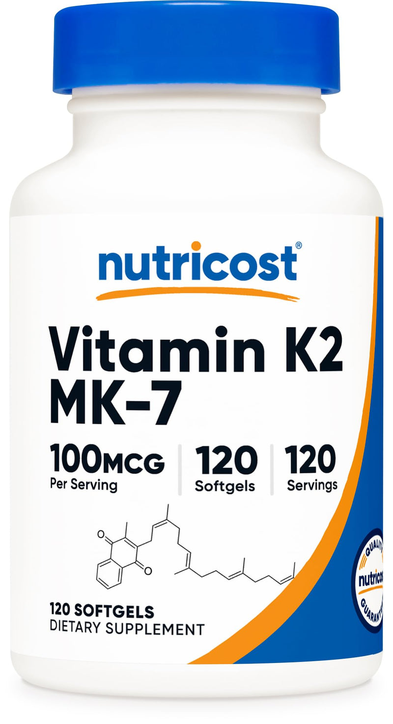 Nutricost Vitamin K2 MK-7 Supplement (100 mcg) 120 Softgels - GMO-Free 120 Count (Pack of 1)