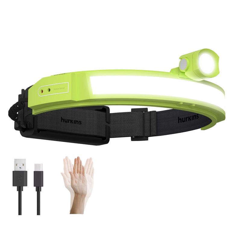 Ultima 2025 New 230° Wide Beam Headlamp – 1600 Lumens, 330ft Long-Range Spot, 5000mAh USB-C Rechargeable Battery, Motion Sensor, Waterproof LED Headlamp for Camping, Work, Running (Neon Green) Neon Green - BeesActive Australia