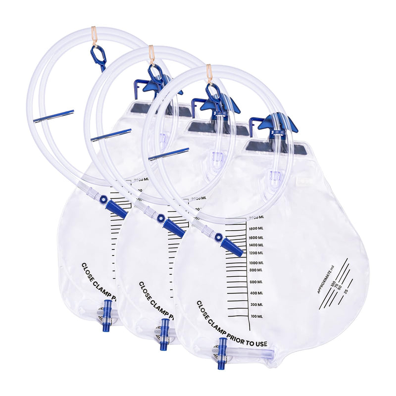 3 Pack 2000ml Sterile Urinary Drainage Bags with Anti-Reflux Chamber, Urine Bag with 48" Drainage Tube for Men and Women, Overnight Bedside Disposable 3 Pack 2000ML
