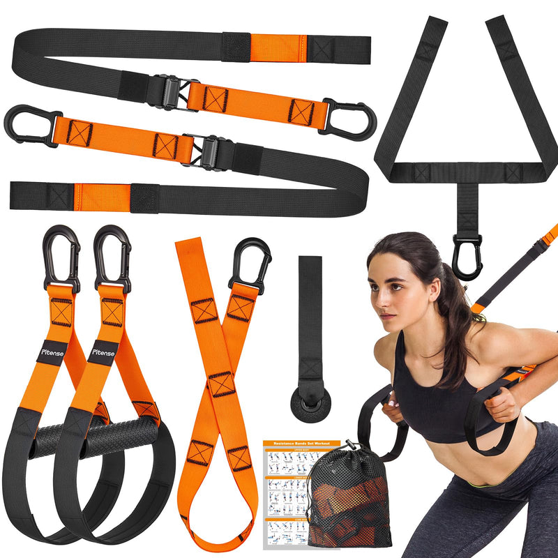 Home Resistance Training Kit, Suspension Trainer Straps with Adjustable Extension, Door Anchor, and Carry Bag – Strength Training Equipment for Full Body Bodyweight Workouts at Home or Outdoors Orange