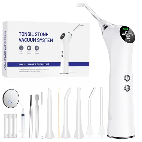 Upgraded Electric Tonsil Stone Remover – High-Precision & Painless Cleaning, Food-Grade Material, 6 Suction Levels | Tonsil Stone Removal Kit with LED Light, Oral Protection & 11 Attachments (Silver) Silver