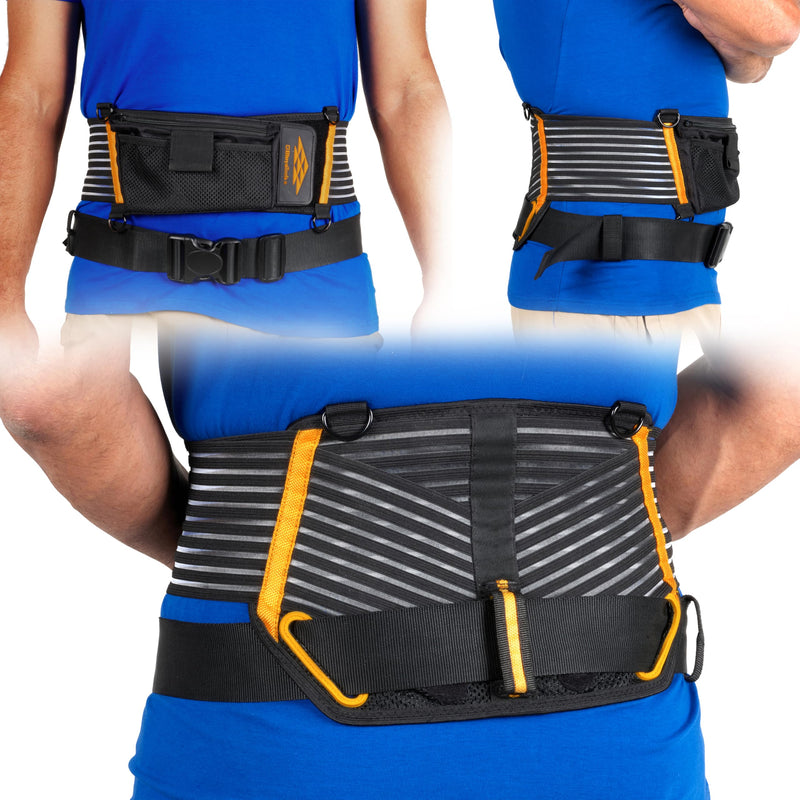 BINYATOOLS Tool Belt with Lumbar Back Support for Tradesman Pro Construction Electrician 2" Tool Belt for Men Orthopedic Lower Back Brace for Heavy Lifting Lightweight with D Rings and Pockets- XL Extra large