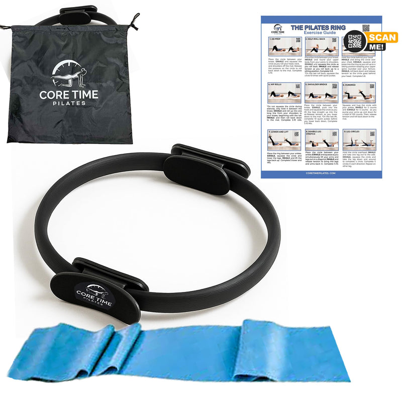 Pilates Ring - 14 inch Exercise Ring - Guide and Carry Bag - Resistance Band- Pilates Kit for Women- Pilates Cirlce Set- Magic Circle-Exercise Ring for Thigh Workout- glute Workout.