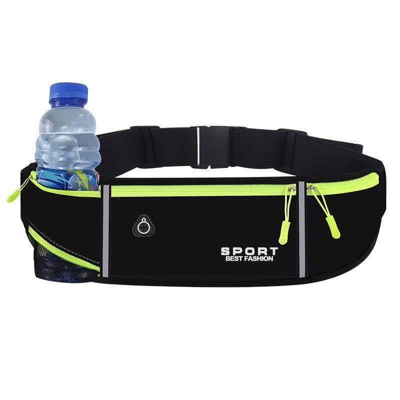 Running Belt with Two Zippered Pockets and Water Bottle Holder, Fits Phone, Keys, Energy Gels – Adjustable Waist Pack for Marathon, Trail Running, Hiking, Jogging, Walking [LD&JR] (Black) Black