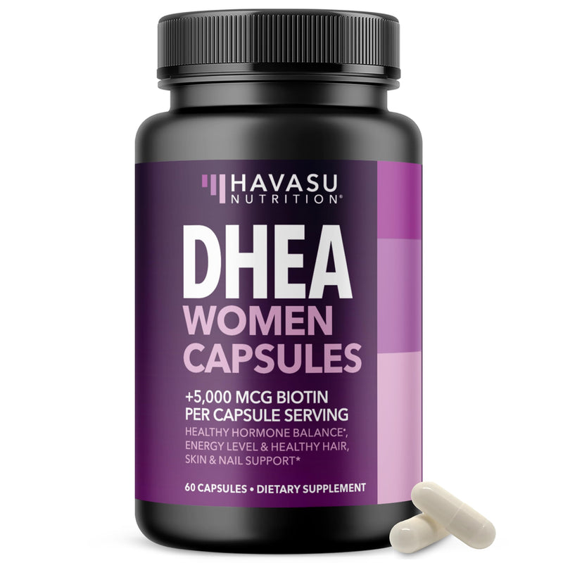 DHEA Supplement for Women with Biotin 5000mcg Per Serving, 2 Month Supply | DHEA 50mg and Biotin Supplement for Hormone Balance and Hair, Skin, Nail Support, Vegan, Non-GMO, Gluten-Free, 60 Servings DHEA + Biotin (60 Count)