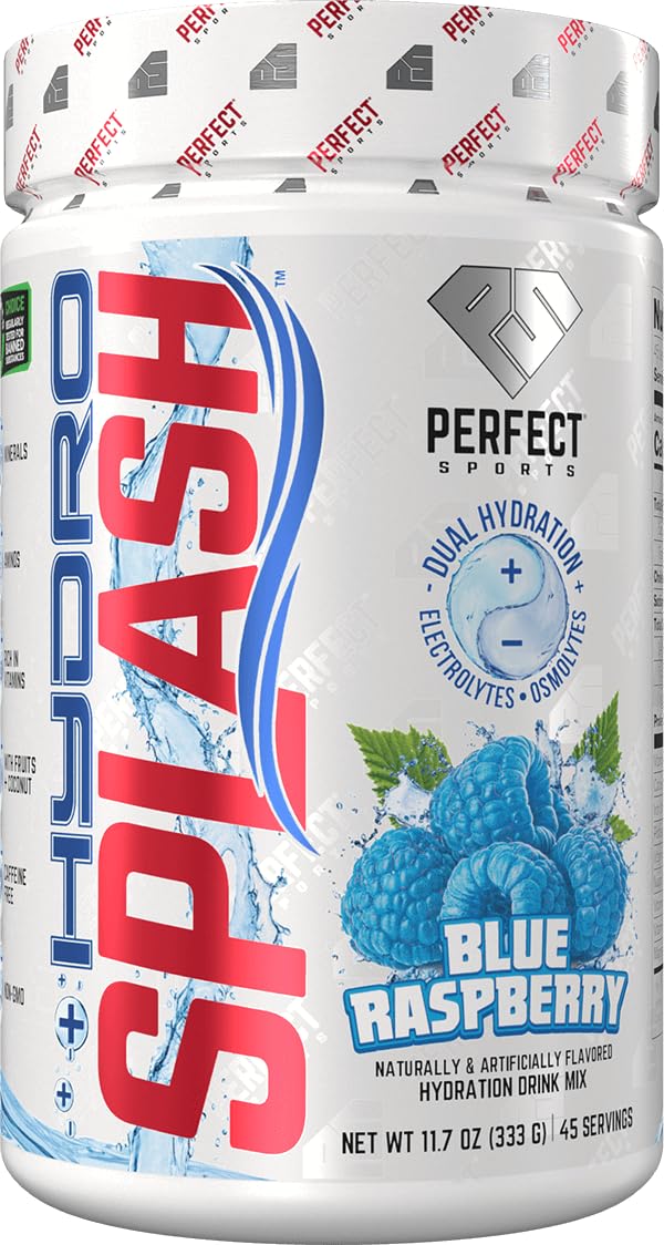 PERFECT SPORTS HydroSplash Hydration Drink Mix, Blue Raspberry, 45 Servings | Supports Hydration, Replenishes Electrolytes, BCAAs & Vitamins, IntraLyte Hydration Technology, Zero Sugar, Caffeine Free 11.7 Ounce (Pack of 1)