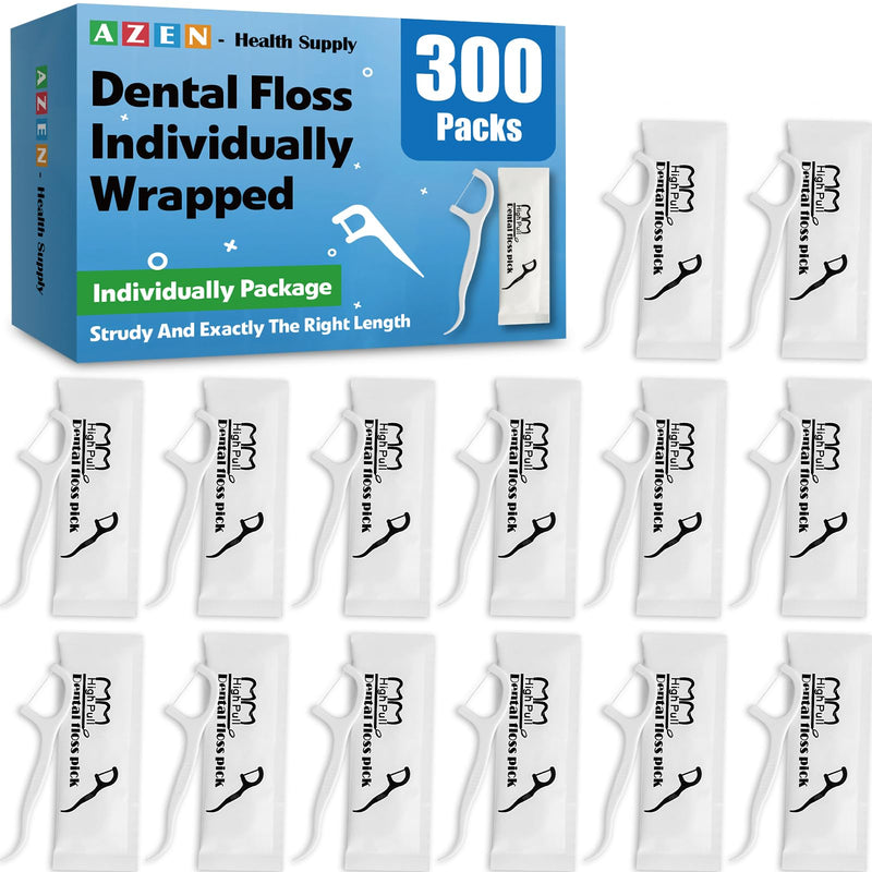 AZEN 300 Count Dental Floss Bulk, Individually Wrapped Floss Picks, Toothpicks Flossers for Adults, Ideal Travel Flossers for Deep Cleaning 1 Count (Pack of 300)