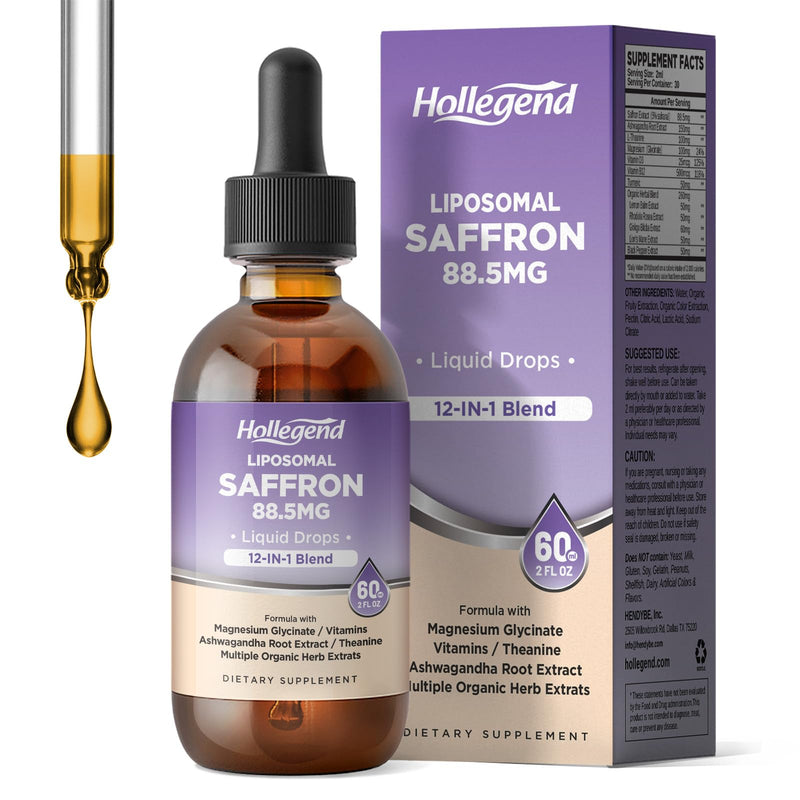 Liposomal Saffron Drops for Kid Adult, Organic Saffron Supplement | with Magnesium Glycinate, L-theanine & Vitamins , Stress, Focus, Vision & Energy Support, Vegan, Lemon Flavor, 2 FL OZ 2 Fl Oz (Pack of 1)
