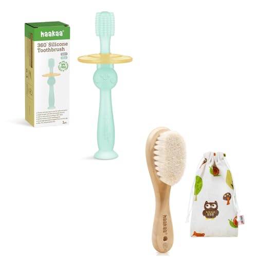 haakaa 360° Baby Toothbrush - Blue Wooden Baby Hair Brush 1PC