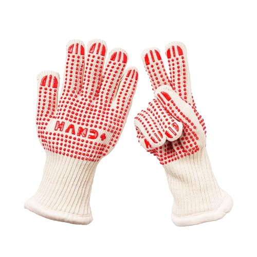 Hand+ Heat Resistant Oven Gloves (Size L/XL) 932°F / 500°C for BBQ Baking Cooking Smoker Fireplace Camping with Silicone Grip Thermo Dot Level 4 EN407 Certified