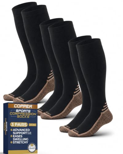 Pembrook 3 Pairs Copper Compression Socks 15-20 mmHg | Graduated Support Medium Black - 3 Pairs