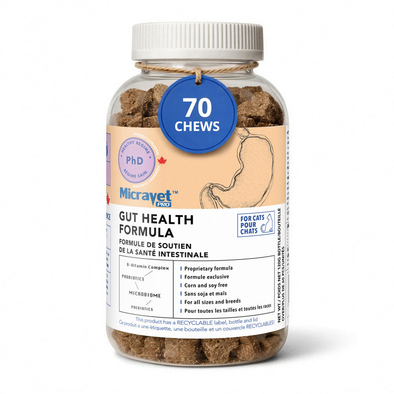 MicraVet Pro Cat Gut Health Formula Soft Chews – Fast-Acting Digestive Support, Hairball Control, Healthy Stool & Stress Relief with Probiotics, Prebiotics & Zeolites – Soft Chew Supplements for Cats
