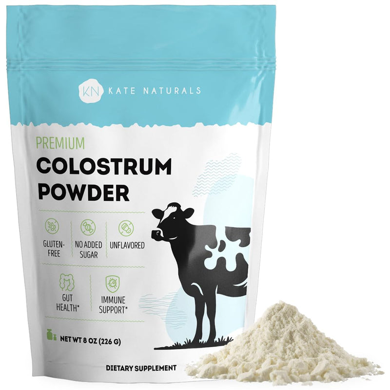 Kate Naturals Colostrum Powder Supplement (Grass-fed, Unflavored, 150 Servings) Gut Health, Immune & Digestive Support, Hair & Skin | Gluten Free, Sugar Free 8 Ounce (Pack of 1)