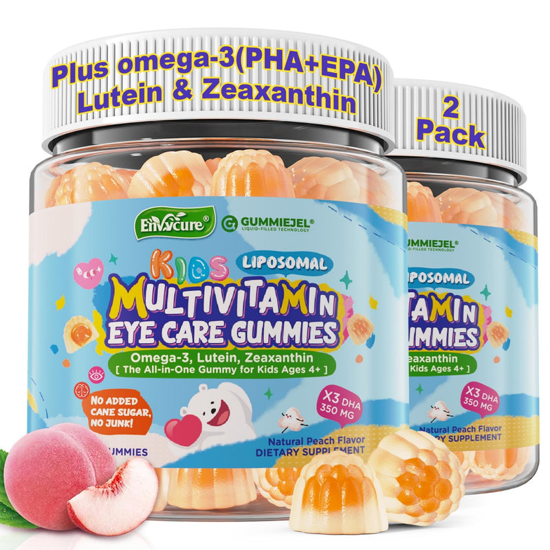 Kids Multivitamin Gummies + Iron, Kids Focus Gummies with Omega-3, Brain Attention Supplements, Memory, Vision, w/ Lutein, Methylated Folate & B12, Probiotics, Fiber, Children Vitamins for Growth 2P 60 Count (Pack of 2)