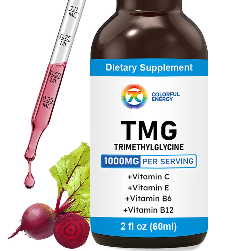 7c TMG Liquid Supplement 1000 mg with Vitamin C, E, B6, B12-2 fl oz | Trimethylglycine betaine for methylation, homocysteine metabolism, liver and energy, vegan, non-GMO, gluten-free