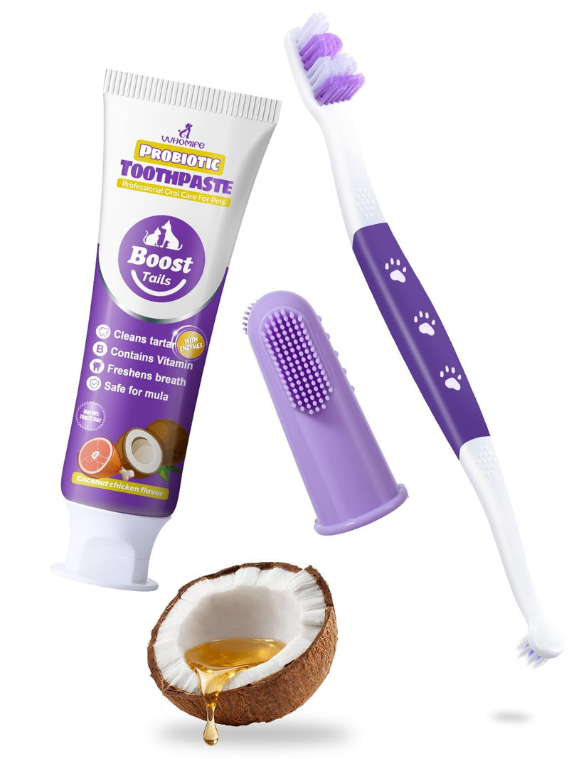 Dog Toothbrush Kit, 2.5oz Toothpaste, Dual-Head & Finger Brush | Gentle Dog Care. For Dogs Over 20 lb. Soft Brush Comfort. Coconut Chicken Flavor. Easy Daily Routine. 2.5 0unce(pack of 1)