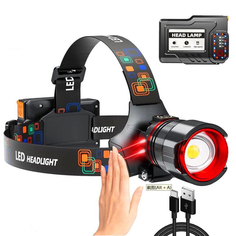 Headlamp 5000 LUMENS LED Rechargeable Head Lamps, Zoomable Headlight with 5 Modes & IPX7 Waterproof, 120° Adjustable Head Lights for Forehead for Outdoor, Camping, Hard Hat, Hunting,Fathers Day Gift - BeesActive Australia