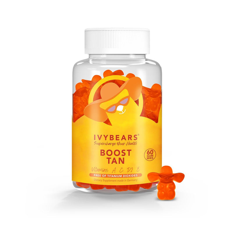 Glow Tanning Gummies - Beta Carotene, Vitamin A, C, D2 & E - [AI Tanning Specialist ADA] Supports Healthy Tan & Glow - Vegan & Made in Germany - Pack of 60 - Boost Tan