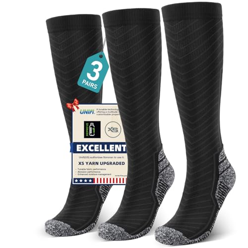 Compression Socks for Men & Women (2/4/6 Pairs) 20-30 mmHg Graduated Compression Knee High for Running, Athletic (3 Pairs) Black With Slate Gray【xs Upgraded】 Large-X-Large