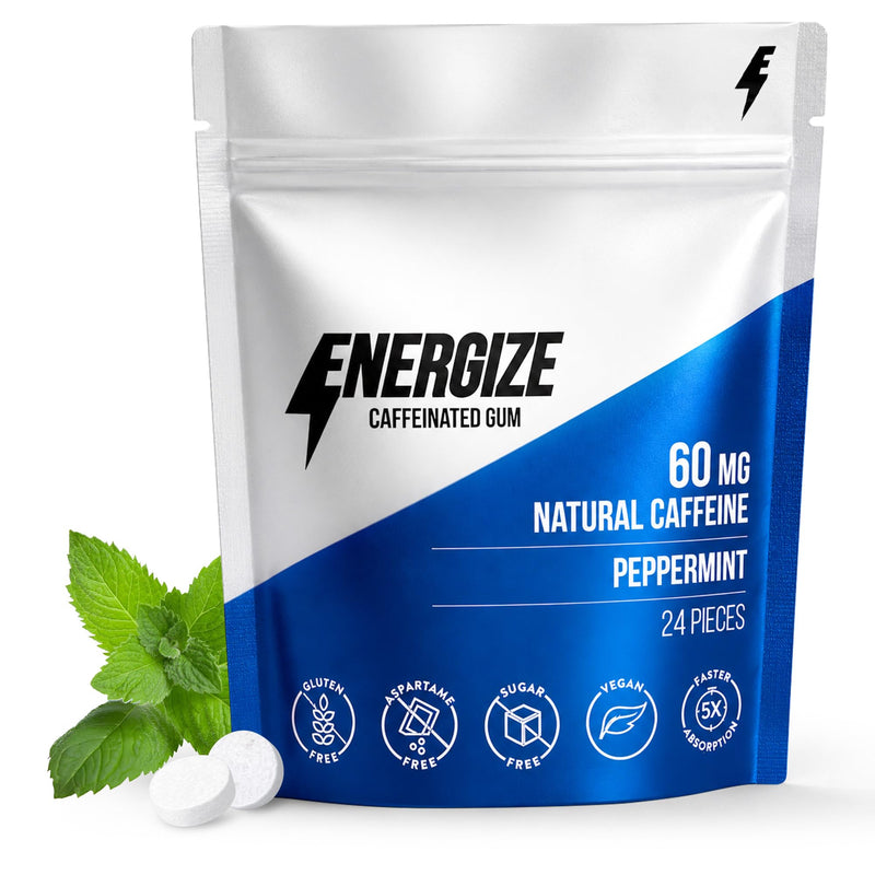 ENERGIZE Peppermint Caffeine Gum, Natural Green Coffee Bean Energy Gum with Vitamin B6 B12, Sugar Free Caffeinated Chewing Gum for Focus, 24 Pieces 24 Count (Pack of 1)