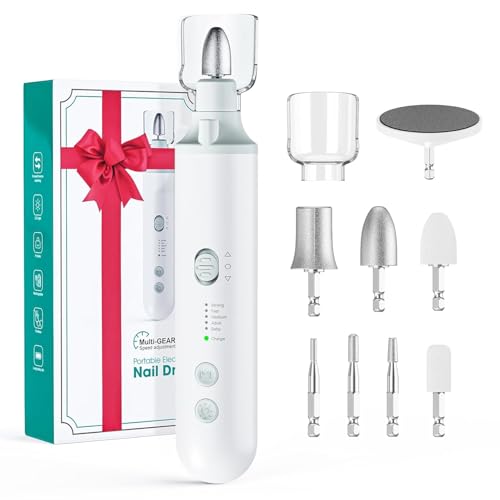 Manicure Pedicure Kit, Electric Nail File Set, 5 Speeds for Thick Nails Pearl White