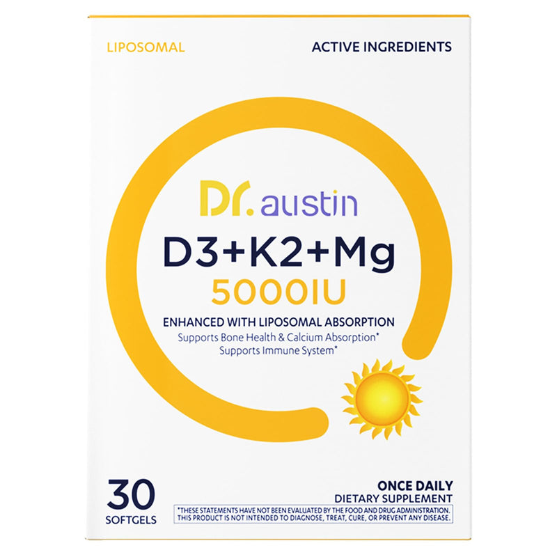 Dr. Austin Liposomal Vitamin D3 5000IU with K2 & Magnesium | Nano Targeted Delivery for High Absorption | Prenatal & Daily Immune Support | 30 Softgels