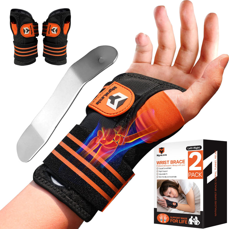 2 Pack Carpal Tunnel Wrist Brace, Adjustable Night Wrist Support with Wrist Splint, Breathable Hand Brace for Men Women, Pain Relief for Tendonitis, Arthritis, Typing, Right and Left Hand, Small Small（5-6"） - BeesActive Australia