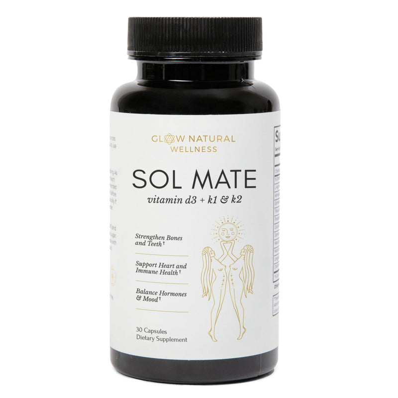 Glow Natural Wellness Sol Mate - Vitamin D3 & K2 Supplement for Women, Vitamins K1 & K2 + D3 Daily Capsules, 30 Count