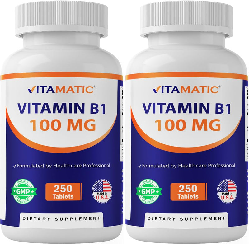 Vitamatic Vitamin B1 100 mg, 250 Tablets, Non-GMO, Thiamine - 2 Pack | Support Energy Production & Nervous System Health*, Gluten Free, Made in USA 500 Count (Pack of 1)