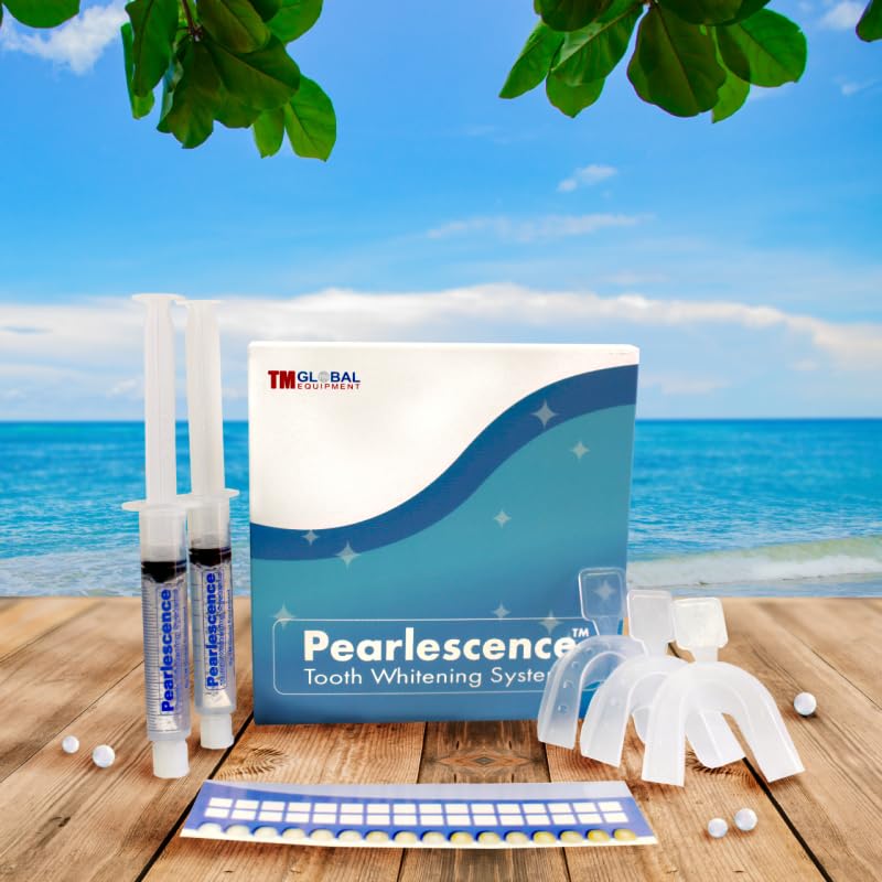 Pearlescence Teeth Whitening System 16% Carbamide Peroxide Gel Kit, 2 x 10ml Whitening Gel + 3 Boil and Bite Trays + Paper Shade Guide and Instruction.