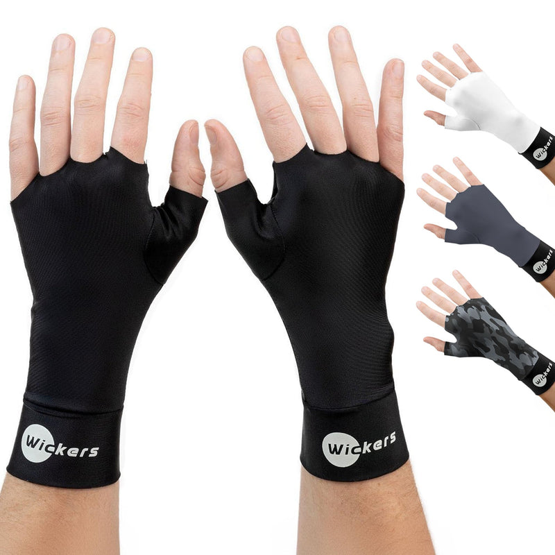 Wickers Thin Fingerless Gloves Men & Women - Lightweight Inner Boxing Gloves, Breathable Inner Glove Liners for Exercise, Gym Glove - Pair Black Large