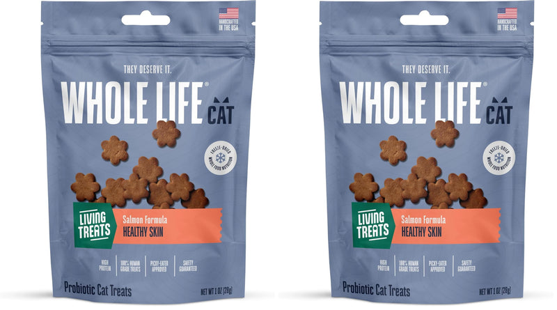 Whole Life Cat Living Treats for Cats – Human Grade Probiotics for Allergy & Itchy Skin Relief, Natural Digestive Support, Healthy Cat Snacks for Felines - Salmon & Yogurt, 1 oz (Pack of 2) Healthy Skin With Salmon & Yogurt 1 Ounce (Pack of 2)