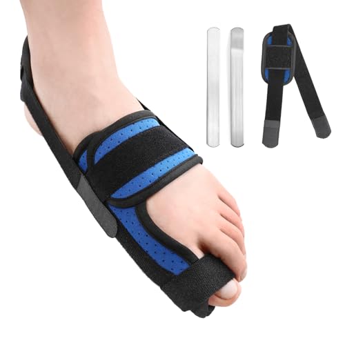 Big Toe Brace Splint for Broken, Turf Toe, Fracture, Arthritis, Sprains, Support for Women & Men, with 2 Removable Metal Plates - Blue Left
