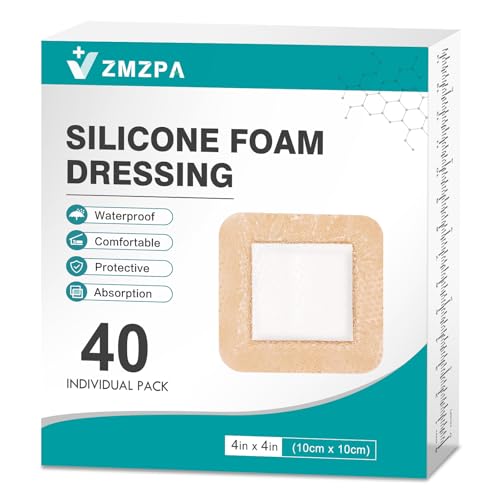 40Pcs Silicone Foam Dressing 4x4 Gentle Border, Waterproof Silicone Bandages for Wounds Care, Bed Sore Patches, Super Absorbent Wound Dressing, Self Adhesive Pressure Sore Pads 4''x4'' (40 Packs)