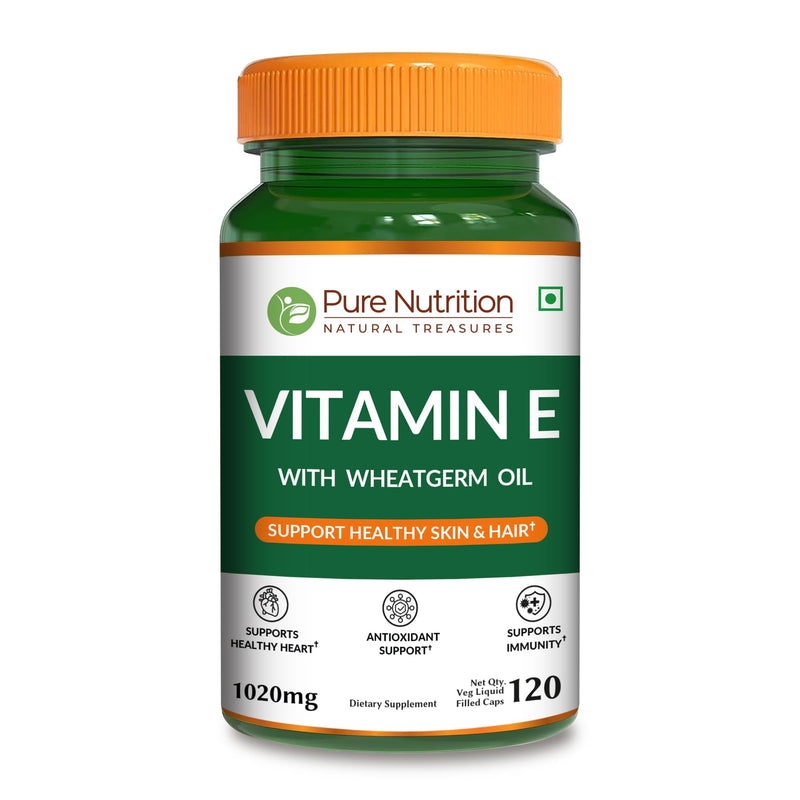 Pure Nutrition Vitamin E with Wheatgerm Oil, 1020mg |120 Caps | Natural Source of Vitamin E | Hair and Skin Supplement | Non GMO 120 Count (Pack of 1)