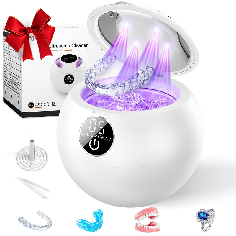 2X 360¬∞ Deep Cleaning,45kHz Ultrasonic Retainer Cleaner Machine with Light, 200ML Dental Cleaning Pod for Dentures, Mouth Guard, Night Guard, Aligner, Jewelry,3 Modes, White - BeesActive Australia