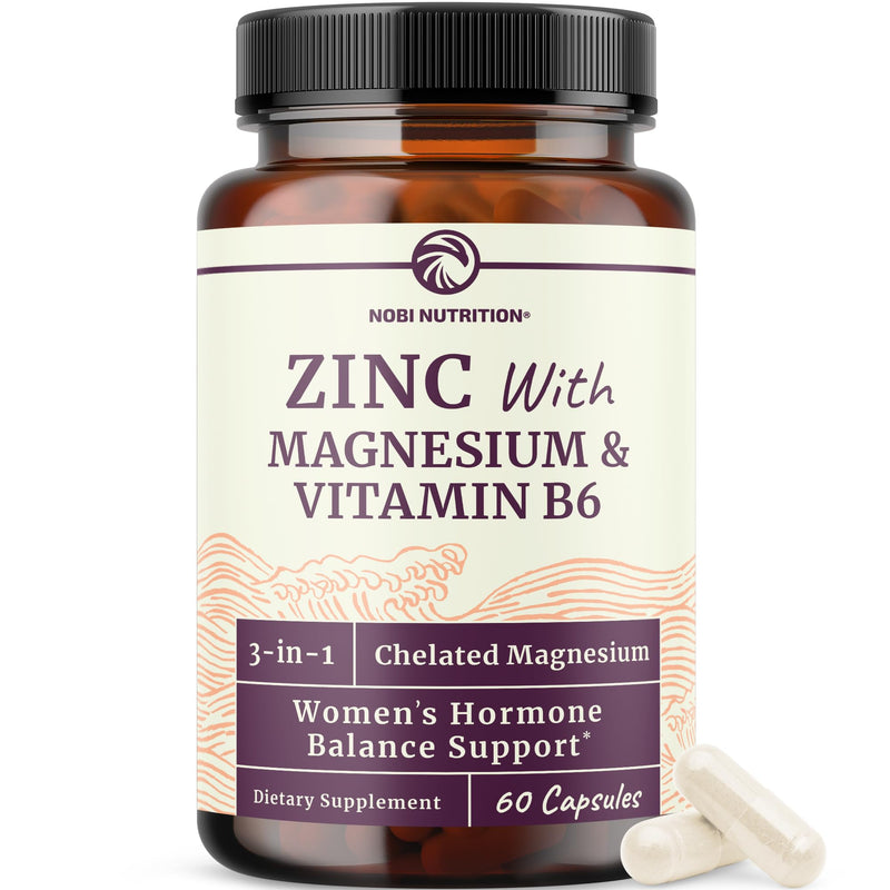 Zinc and Magnesium Supplement with Vitamin B6, Women’s Hormone Balance | Menstrual Cycle & Immune Support, High Absorption Chelated Magnesium Glycinate with Zinc Picolinate and Vit B6, 60 Capsules