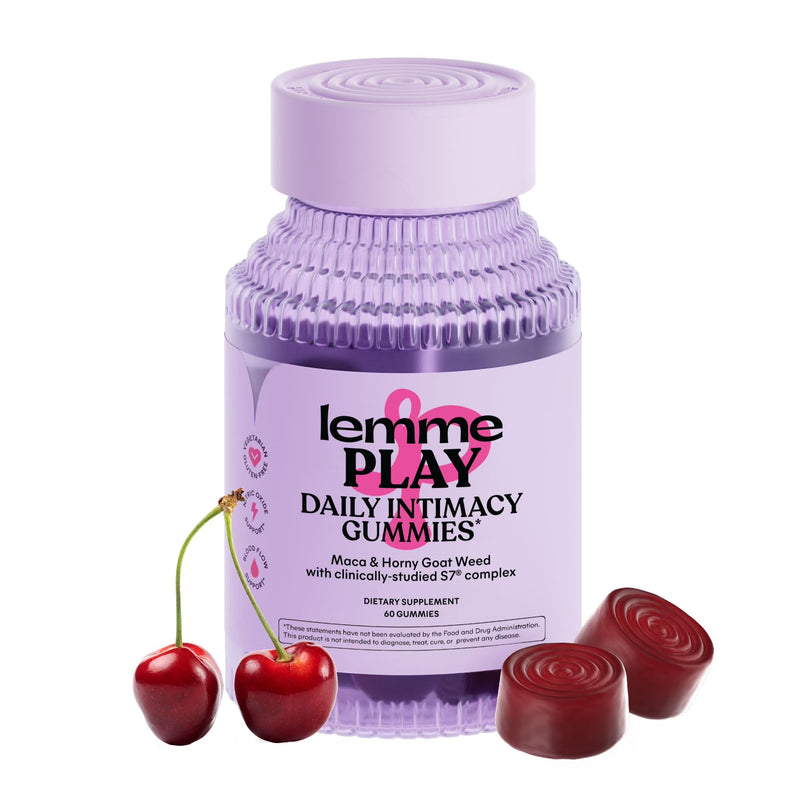 Lemme Play Daily Intimacy Gummies for Women and Men w/Clinically-Studied S7 Nitric Oxide Complex for Healthy Blood Flow, Maca Root, Goat Weed - Cherry Flavored (60 Count) - BeesActive Australia