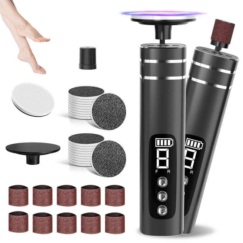 2 in 1 Electric Foot Callus Remover,9 Adjustable Speeds Rechargeable Electric Dead Skin Sander Pedicure Tools with Sandpaper Disk and Nail Drill Bits,Grinding Heads for Women&Men Black - BeesActive Australia