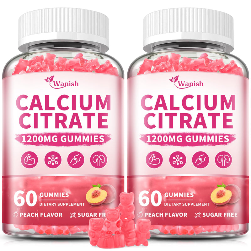 (2 Pack) Calcium Citrate 1200 mg Gummies Supplements for Women & Men,Pure Calcium Citrate Gummies for Bone, Muscle & Immune Support - Easy to Digest, Sugar Free,Vegan,Peach Flavor,60 Day Supply 60 Count (Pack of 2)