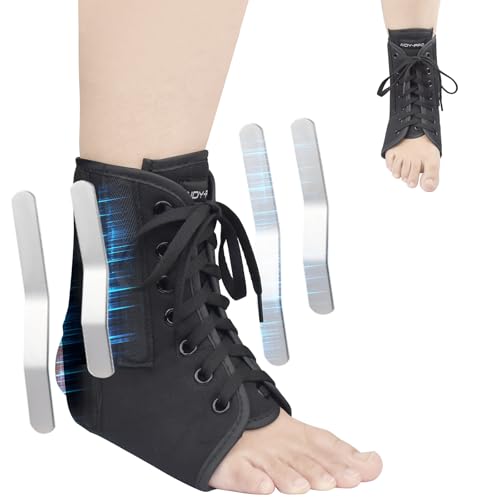 AIDY-PRO Lace Up Ankle Brace with Metal Side Stabilizers, Adjustable Lace-Up Ankle Braces for Men and Women Sprained Foot Support Brace for Posterior Tibial Tendonitis Achilles Tendon Injury L Large
